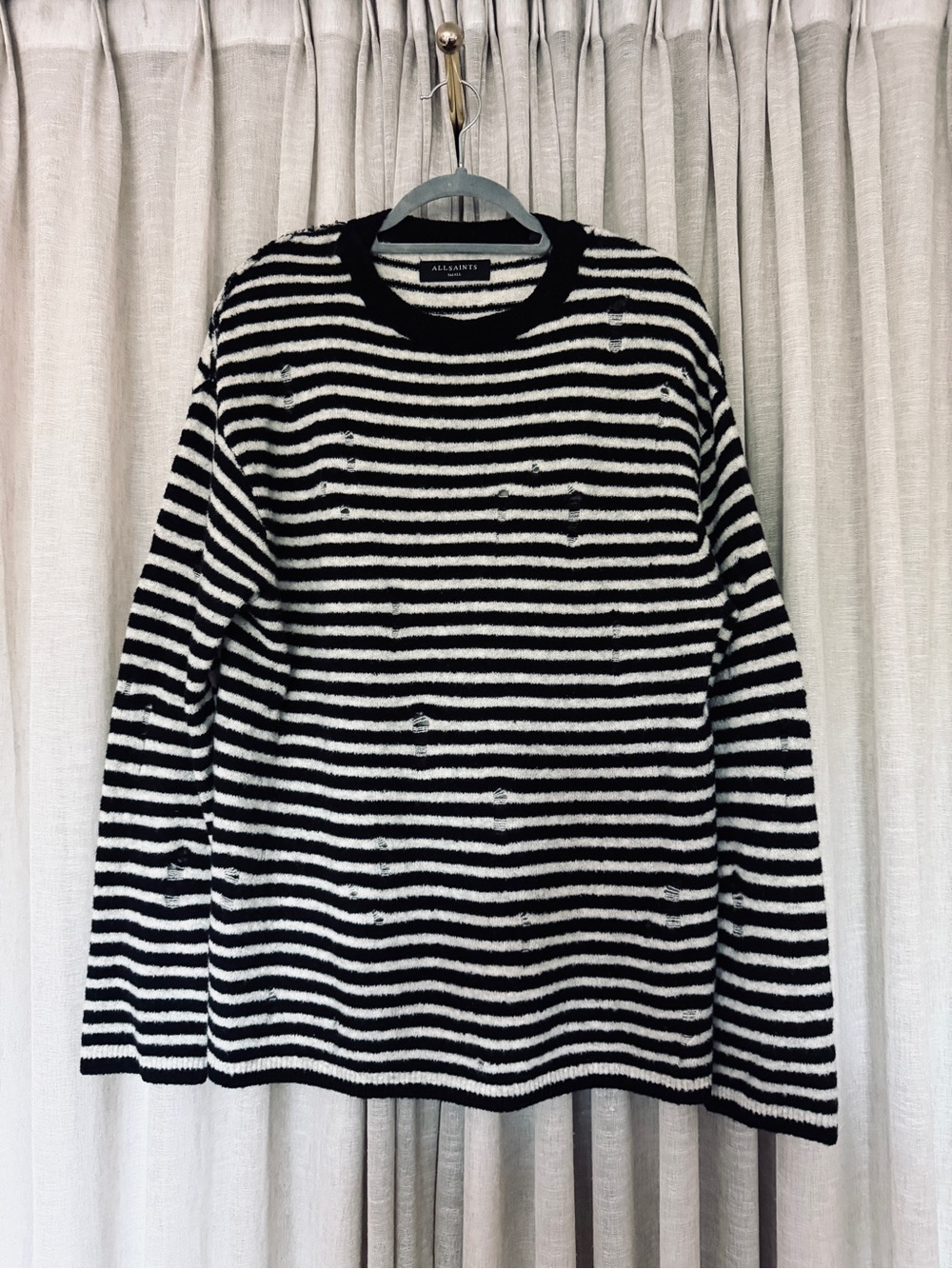 AllSaints Black & White Striped Crewneck Sweater
